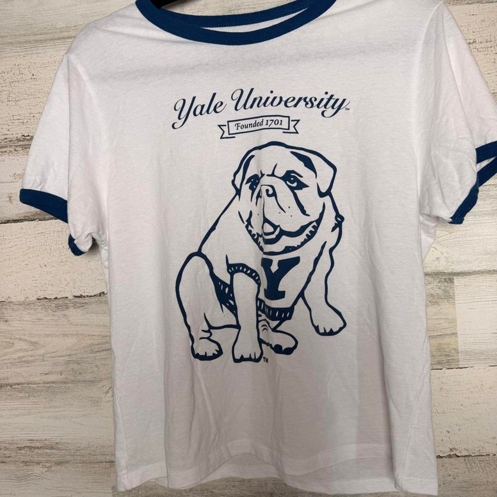 Yale University ringer tee with the bulldog mascot graphic 100% Cotton